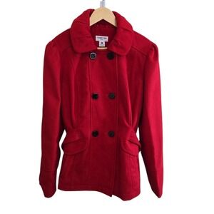 Celebrity Pink Women's Red Double Breasted Pea Coat Size Large Cozy Washable